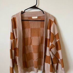By Together Brown and Tan Cardigan Sweater with Color-Block Design